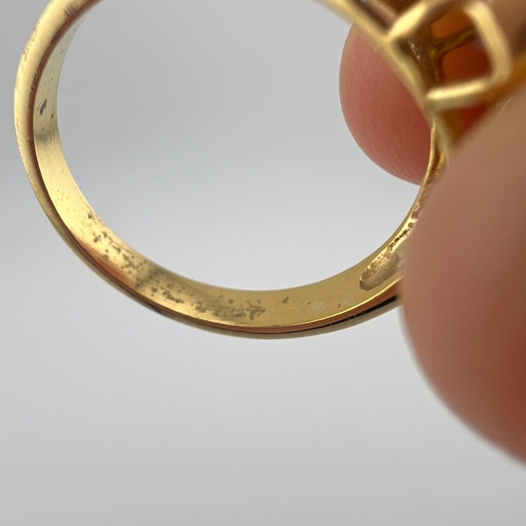 Vintage Pink Teardrop Cocktail Ring Gold Tone Band Clear Accent Stones Size 7.75 - Picture 5 of 7